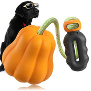 Indestructible pumpkin-shaped dog rope fetch toy with durable chew and tug handle for medium and large dogs